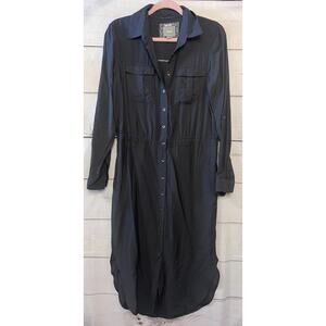 Maeve Grey Maxi Dress Button Up Size 4 Collar Long Sleeves Timeless